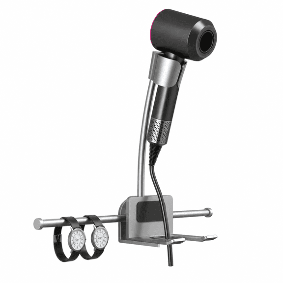 Asoricing Wall-Mount Hair Dryer Holder with Shelf, No-Drill Adhesive Hands-Free Blow Dryer Stand,180° Rotating Adjustable Hair Tool Organizer for Bathroom, Fits Curling Iron & Flat Iron
