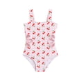 thumbnail image 2 of Cowsor 4-7 Years Girls Pink Cherry Print Floral Cutout One Piece Swimsuit Cute Design Swimwear for Toddlers Summer Beach Pool, 2 of 7