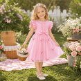 thumbnail image 2 of IPIO Girls Pink Butterfly Tulle Dress, Flutter Sleeve Bow Princess Party Dress for Birthday Wedding, 2 of 7