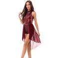 thumbnail image 2 of RUNQHUI Shiny Sequins Lyrical Dance Dress Modern Contemporary High-Low Skirted Leotard Dancewear for Burgundy S, 2 of 7
