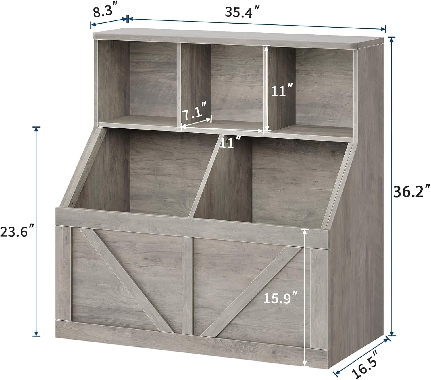 Toy Storage Organizer, Bookshelf and Toy Storage, Toddlers Bookshelf Toy Organizer for Rooms Playroom Bedroom Nursery Daycare, Washed Grey