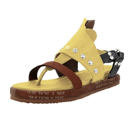 

JINMGG Sandals for Women Plus Clearance Summer Women s Fashion Flip Flops Wedges Sandals Artificial Leather Platform Shoes Yellow 37