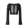 thumbnail image 4 of xiaxaixu Women Crop Shirt Long Sleeve Round Neck Solid Color Cutout Casual Party Street Spring Fall Tops, 4 of 10