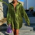 thumbnail image 2 of Women Sequins Casual Long Sleeve Glitter Party Shiny Lapel Coat Outerwear Rave Wear, 2 of 2
