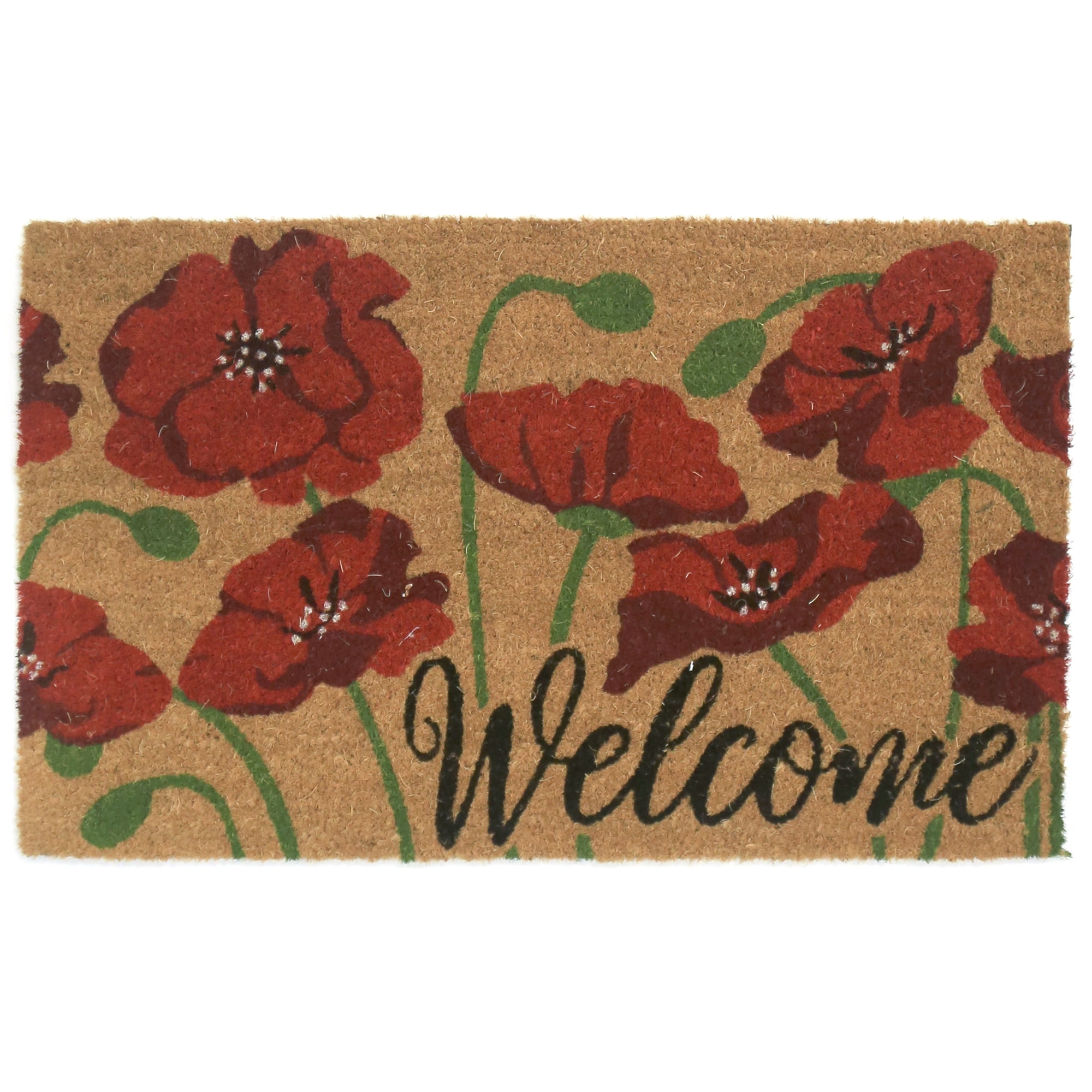 Garden Path Poppy Flowers 18 in. x 30 in. Natural Coir Door Mat