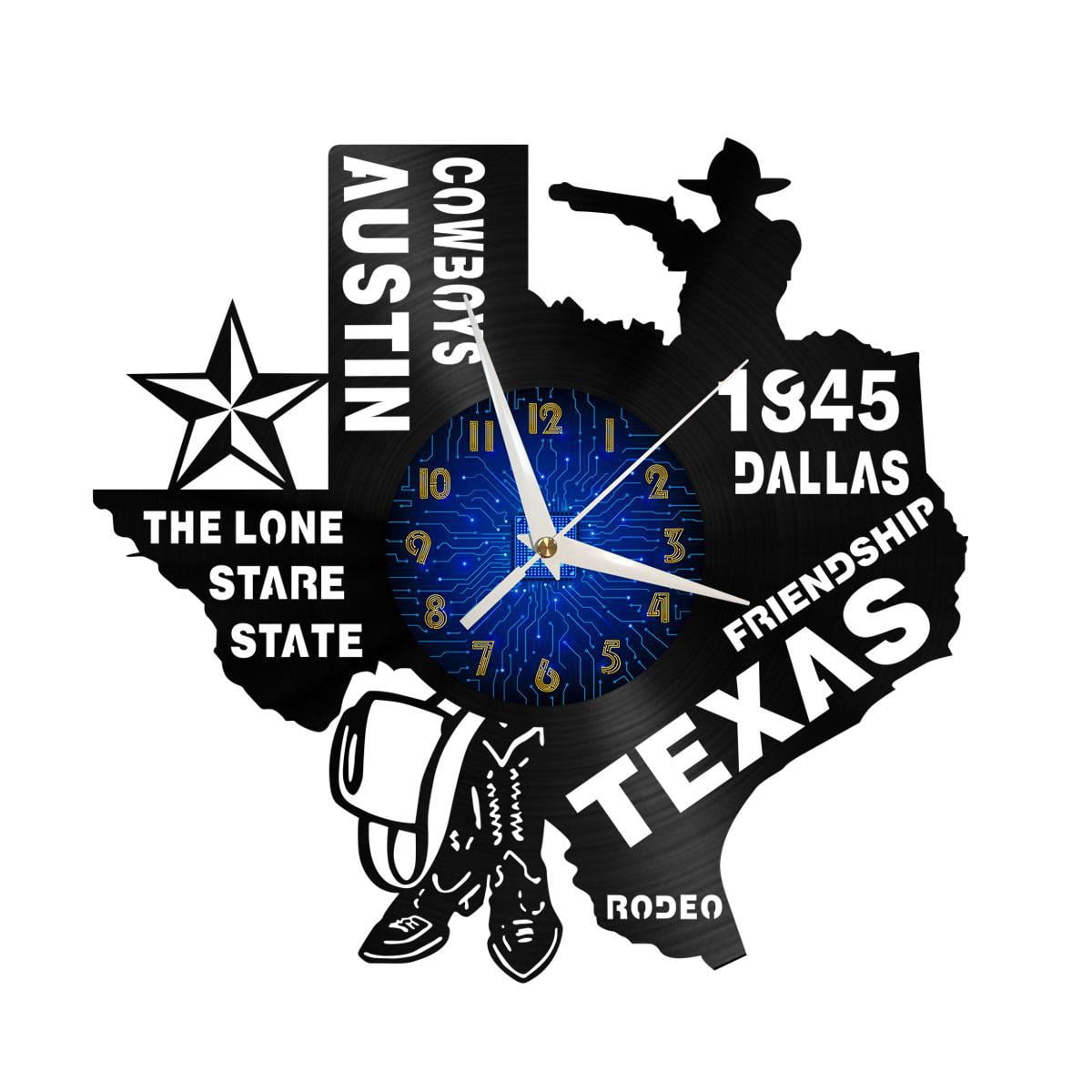 1845 Texas History 12 Inch Vinyl Record Wall Clock - Silent, Creative, and Unique Clock for Living Room, Entryway, or Bedroom Decor - Perfect Gift Idea(12 inchs B without LED)
