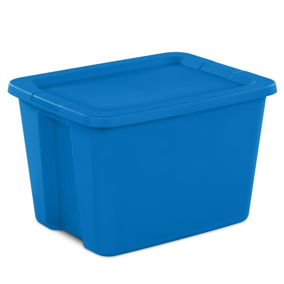 Sterilite 18 Gallon Tote, Plastic Storage Bin with Snap-on Lid, Bright Blue