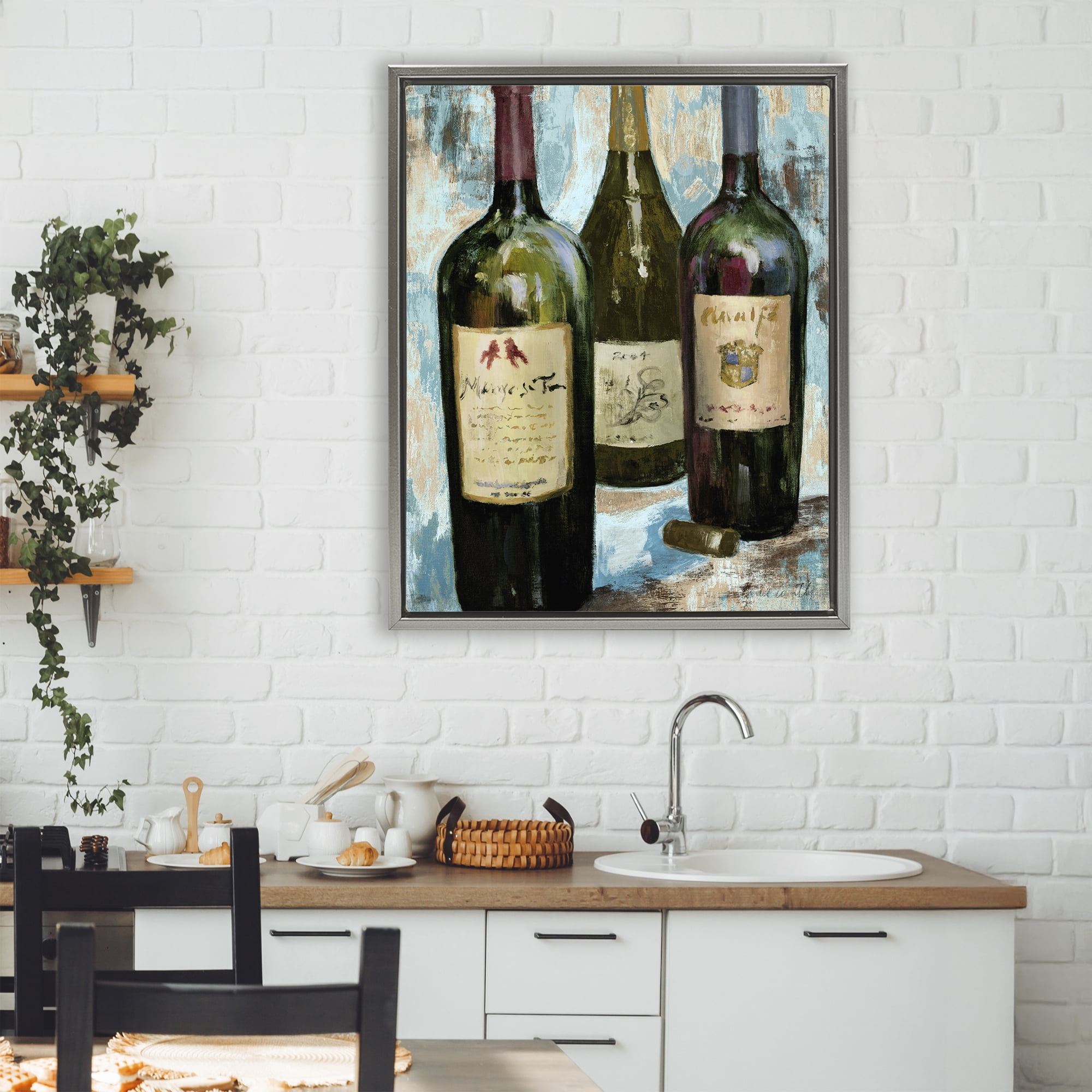 Stupell Industries Labeled Wine Bottle Trio Gray Framed Floater Canvas Wall Art, design by Lanie Loreth