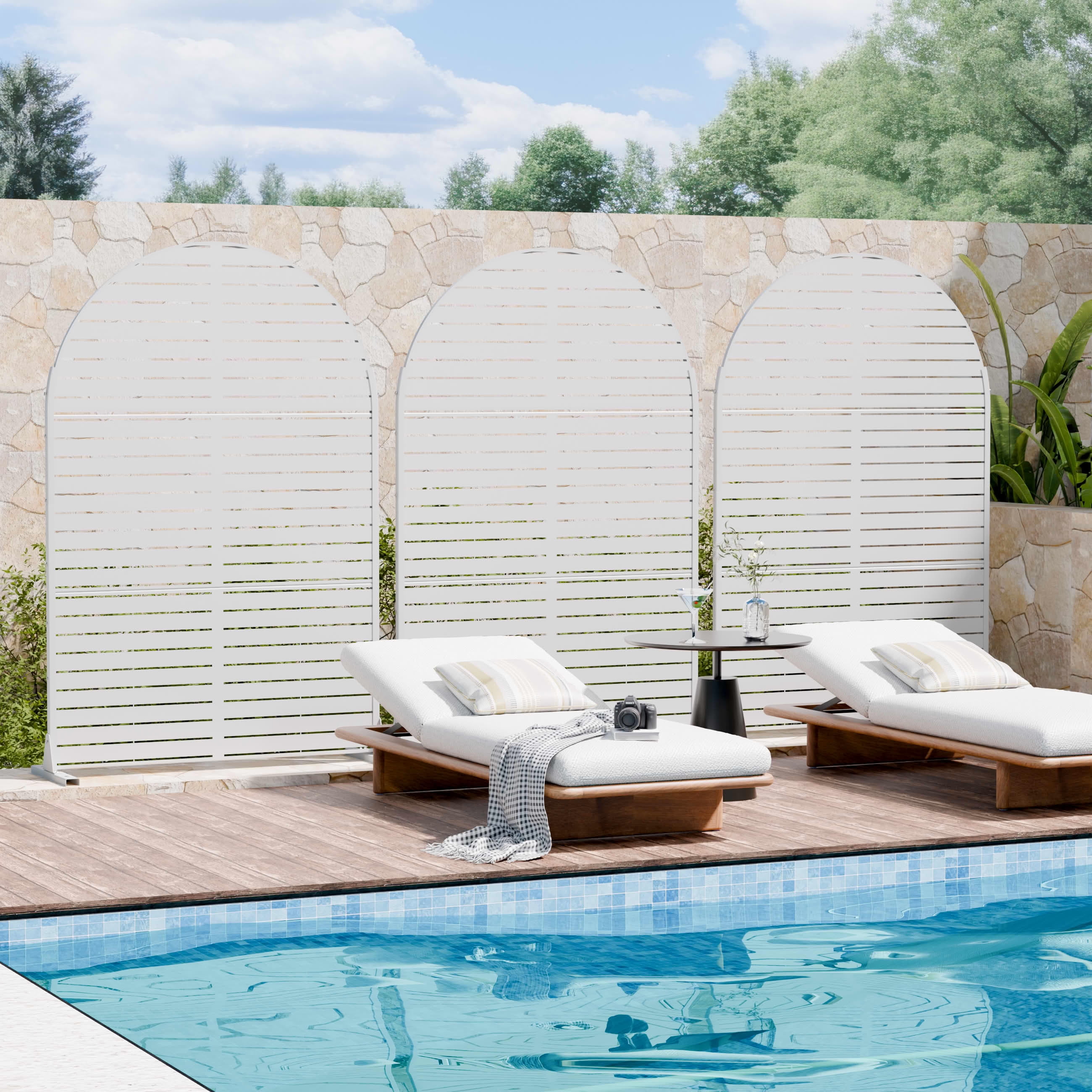 MAYEERTY 2-Piece Outdoor Metal Privacy Screen 6ft × 4ft White, 3-Panel Classic Louvered, Rust-Resistant for Patio
