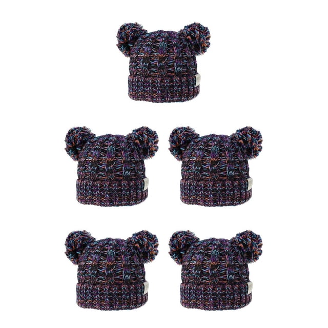 Minnieouse Gorro y esponjoso con bolas de pompones, tocado a la moda, gorros de buena retención de calor, hermoso regalo para niños, naranja, Naranja Púrpura Negro 5piezas Minnieouse CBP255439