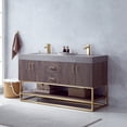 thumbnail image 4 of Vinnova Alistair 60" Double Sink Bathroom Vanity Brushed Gold Frame Gray Top No Mirror, 4 of 7