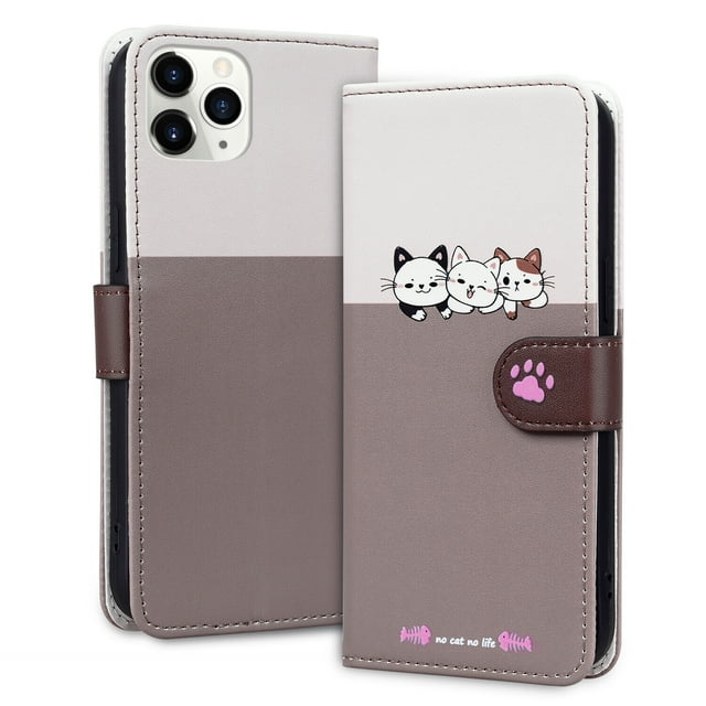 Compatible avec iPhone 11 Pro Max Étui Portefeuille Motif Animaux Mignons avec Fentes pour Cartes Couverture Rabattable
