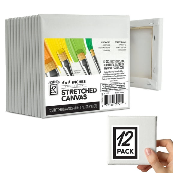 ArtSkills Stretched Mini Canvases for Painting, 4x4 Canvas Painting Supplies for Artists, Blank Canvas Pack, 12-Pack