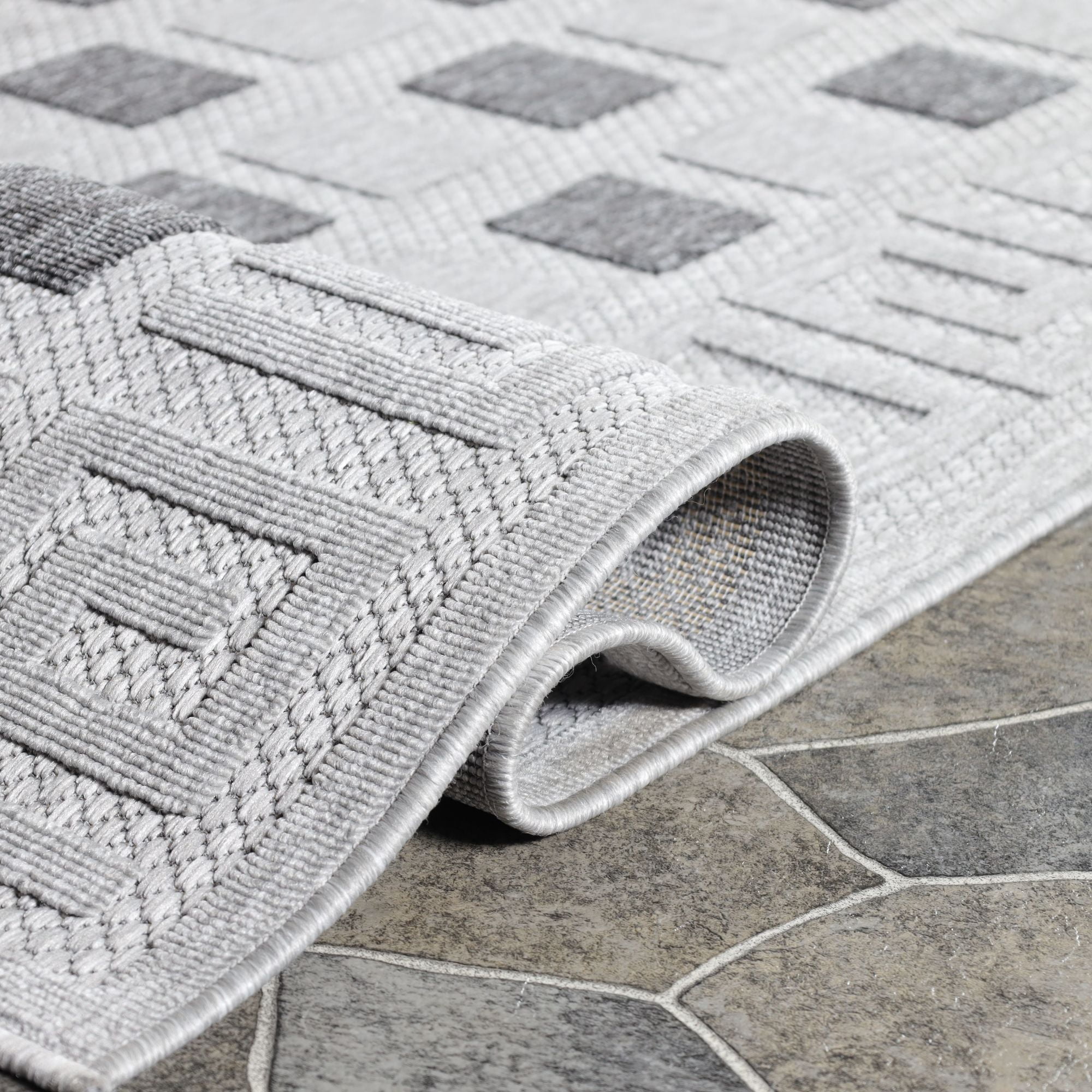 Modern Greek Key Geometric Indoor/Outdoor Area Rug, Gray, 6' x 8' 10"