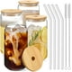 thumbnail image 1 of Diseño multiusos en forma de lata, elegante juego de pajitas de vidrio con tapas de bambú, vidrio transparente duradero resistente a la temperatura, regalo ideal para amantes de las bebidas,, 1 of 7
