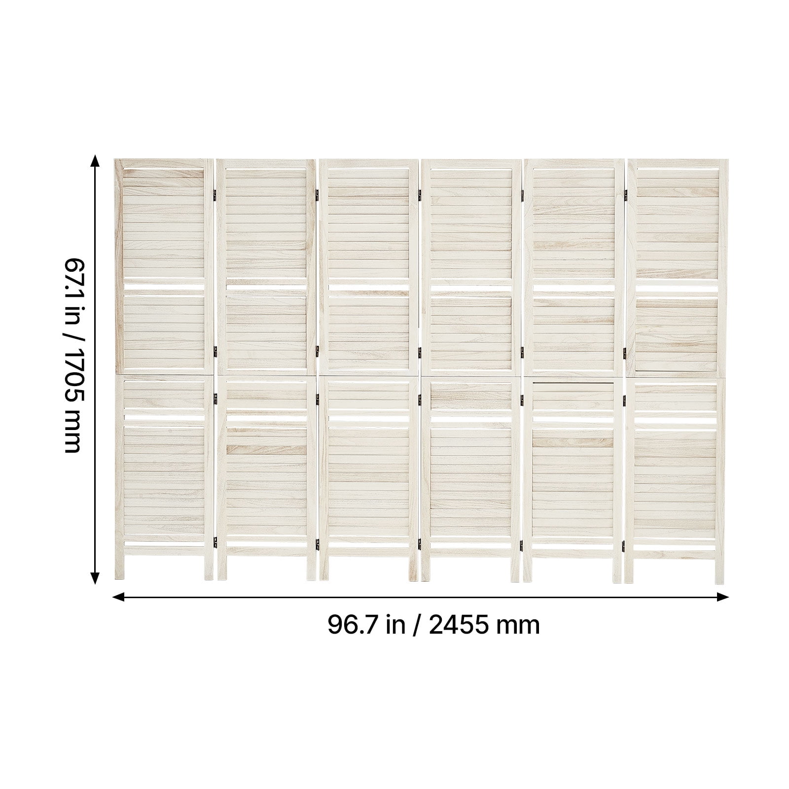 KFFKFF 6-Panel Wooden Room Divider with Shelves, Folding Privacy Screen for Home Decoration and Space Separation, 67.1 Inches Tall, Durable Frame,Two-Way Hinges,Louvered Design with Included Hardware