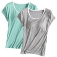 thumbnail image 1 of TIMIFIS 2PC Women's Modals Built-in Bra Pajama Tops Solid Color Crew Neck Short-sleeved T-Shirt Loungewear, 1 of 2