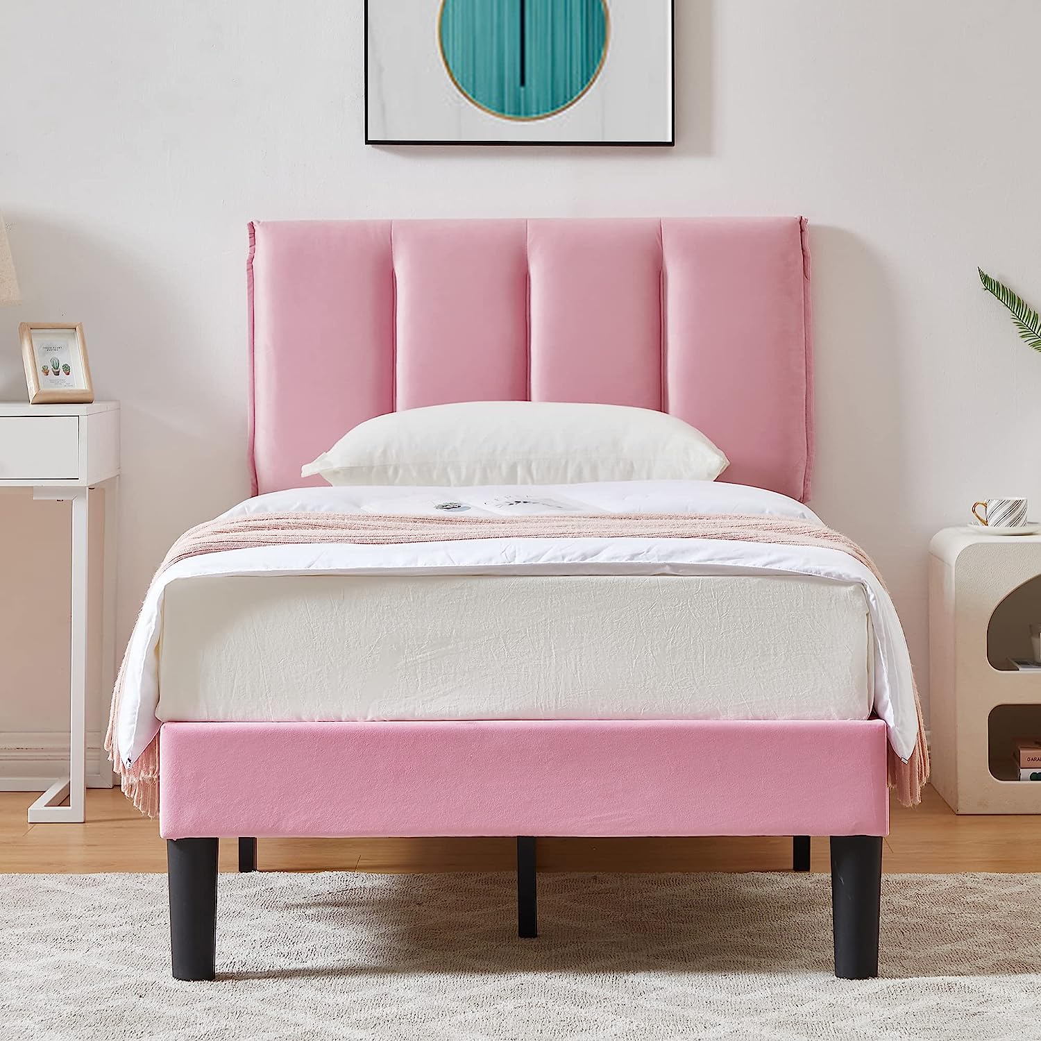 BOTUI Full Size Bed Frame, Upholstered Platform Bedframe, Adjustable