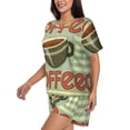 thumbnail image 2 of Daiia Retro Cover For Coffee Pattern Womens Pajama Sets Short Sleeve Pajamas for Women Sets Soft Lounge Sets Casual Round Neck Sleepwear PJS-Medium, 2 of 7