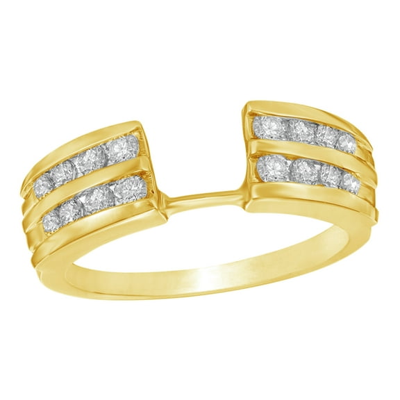 White Natural Diamond Double Row Solitaire Enhancer Guard Ring in 14k Yellow Gold (3/8 Cttw)
