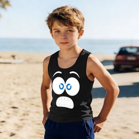 Eltusu Boys Cotton Tank Tops Crew Neck Sleeveless Fashion Funny Summer Tops Shirts Black Size 6-7 T