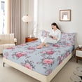 thumbnail image 5 of Feelyou Pink Peony Flower Twin Sheet Sets for Female, Romantic Floral Twin Fitted Sheet, Retro Bohemian Fashion Flat Sheet, Luxury Bedroom Decor, 3pcs, 5 of 8