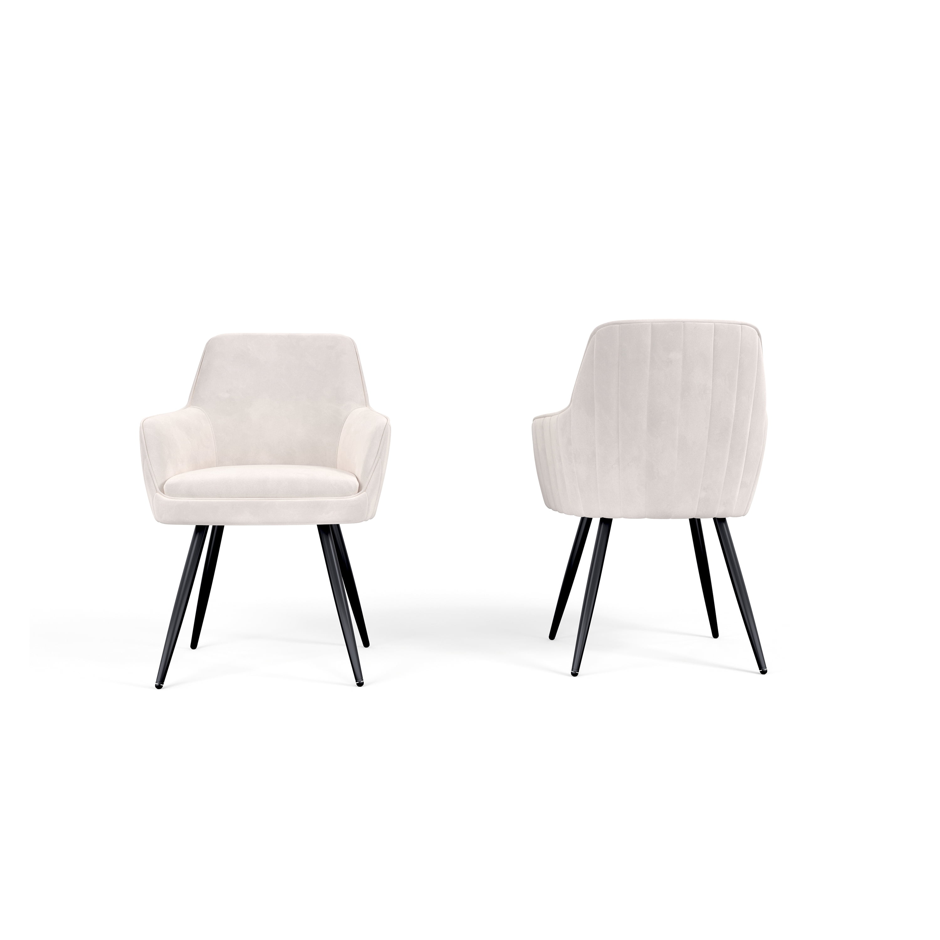 Beige Modern Mid-Century Upholstered Accent Chair with Channel-Tufted Back, Set of 2