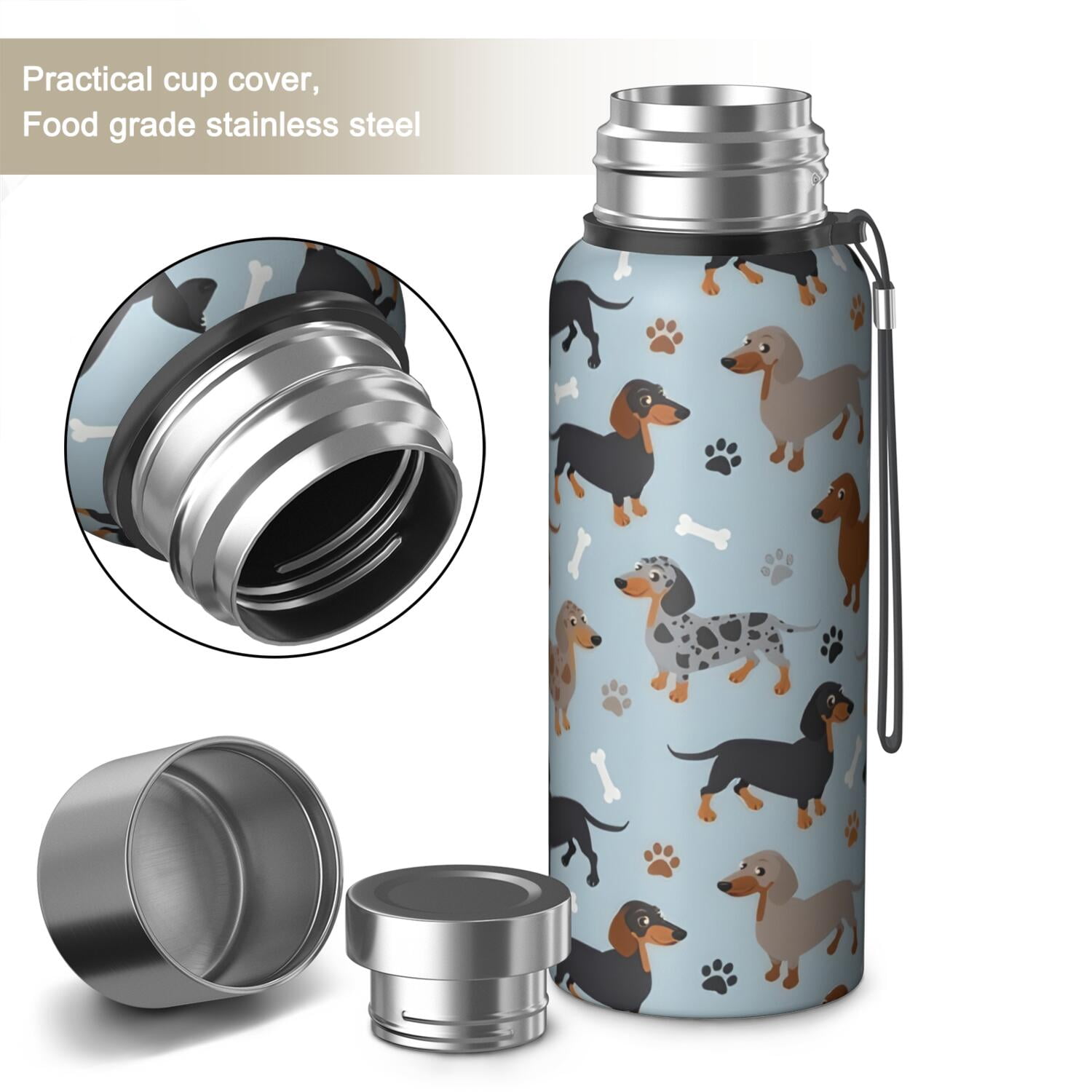 20 Oz Cute Dachshund and Dog Footprint Coffee Tumbler Double Wall Insulated Stainless Steel Water Bottle | Metal Reusable Thermoses Flask with Cup Cap | Leak & Sweat Proof with Anti-Dust Lid