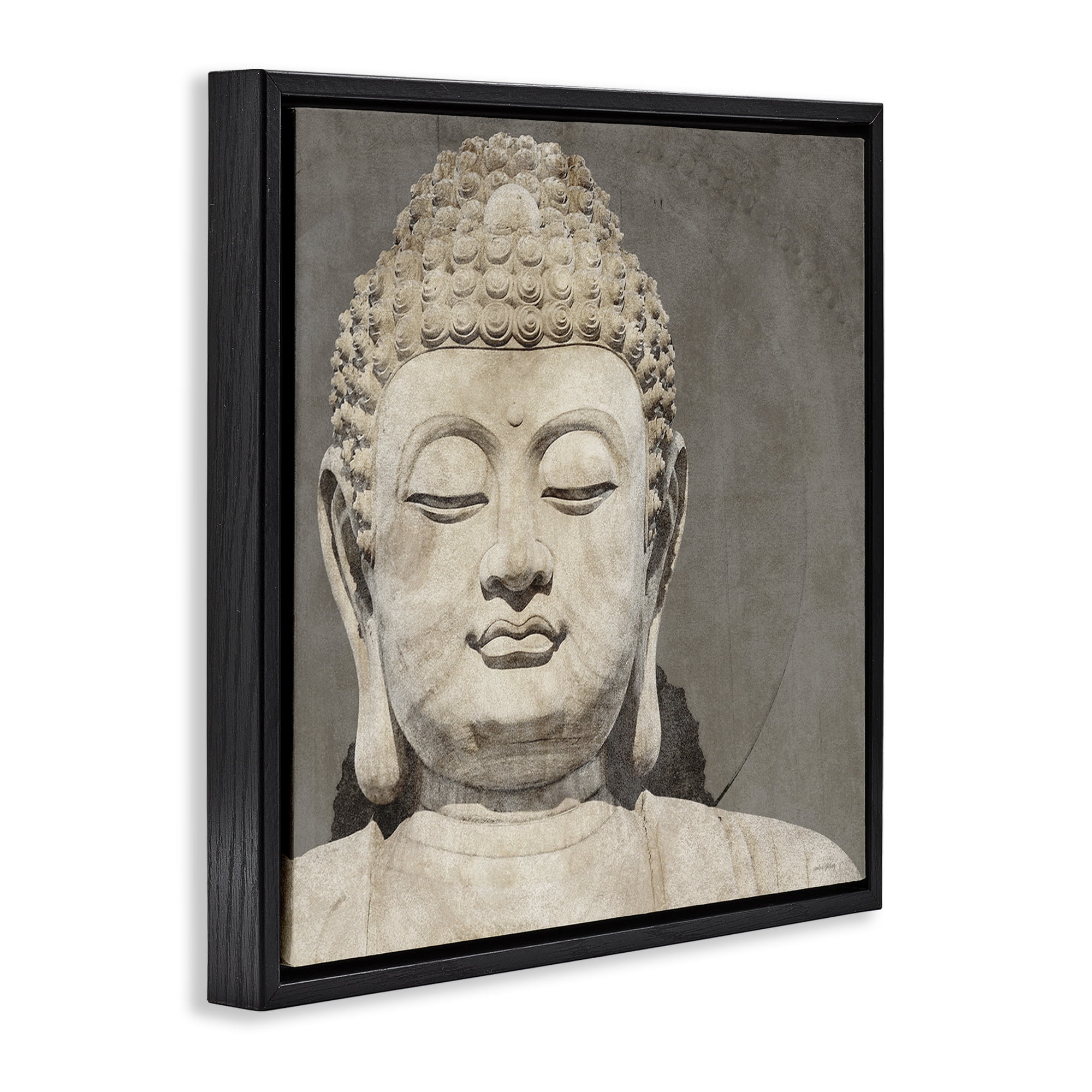 Stupell Industries Rustic Buddha Portrait History & Language Painting Black Floater Framed Canvas Art Print Wall Art, 25 x 25