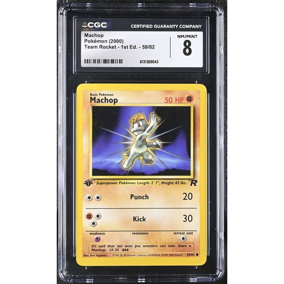Graded 2000 Pokemon Team Rocket Machop 1st Edition CGC 8 #59/82 English Trading Card
