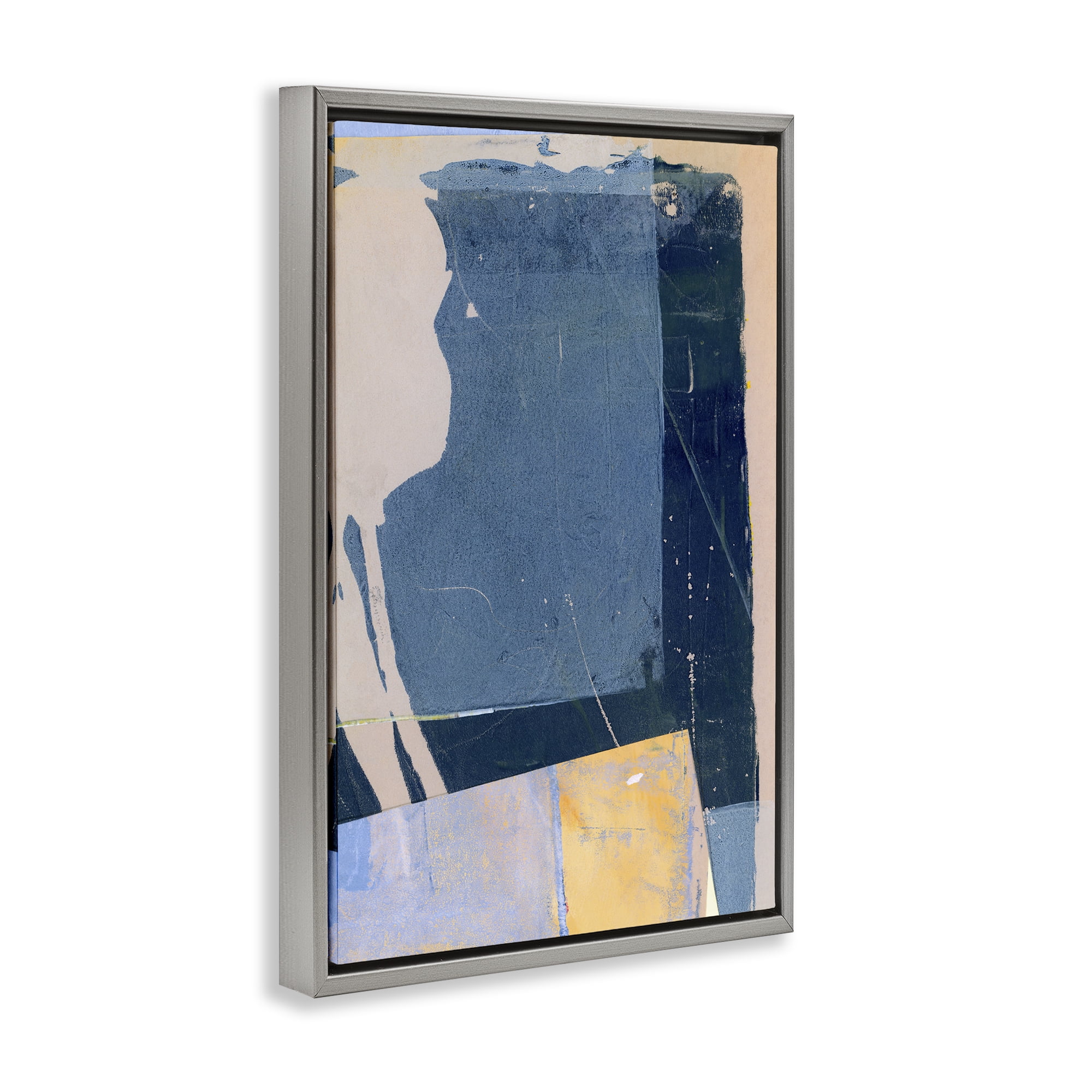 Stupell Industries Linear Distressed Shapes Abstract Painting Gray Floater Framed Canvas Art Print Wall Art, 21 x 31