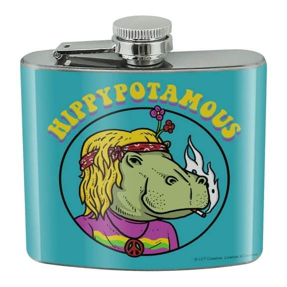 Hippypotamous Hippy Hippo Funny Humor Stainless Steel 5oz Hip Drink Kidney Flask