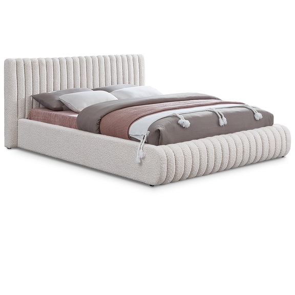 Meridian Furniture Nash Cream Boucle Fabric King Bed