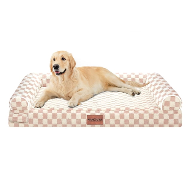 Cama Ortopédica para Perros Grande NANUYA XL Impermeable Cuadrícula Rosa