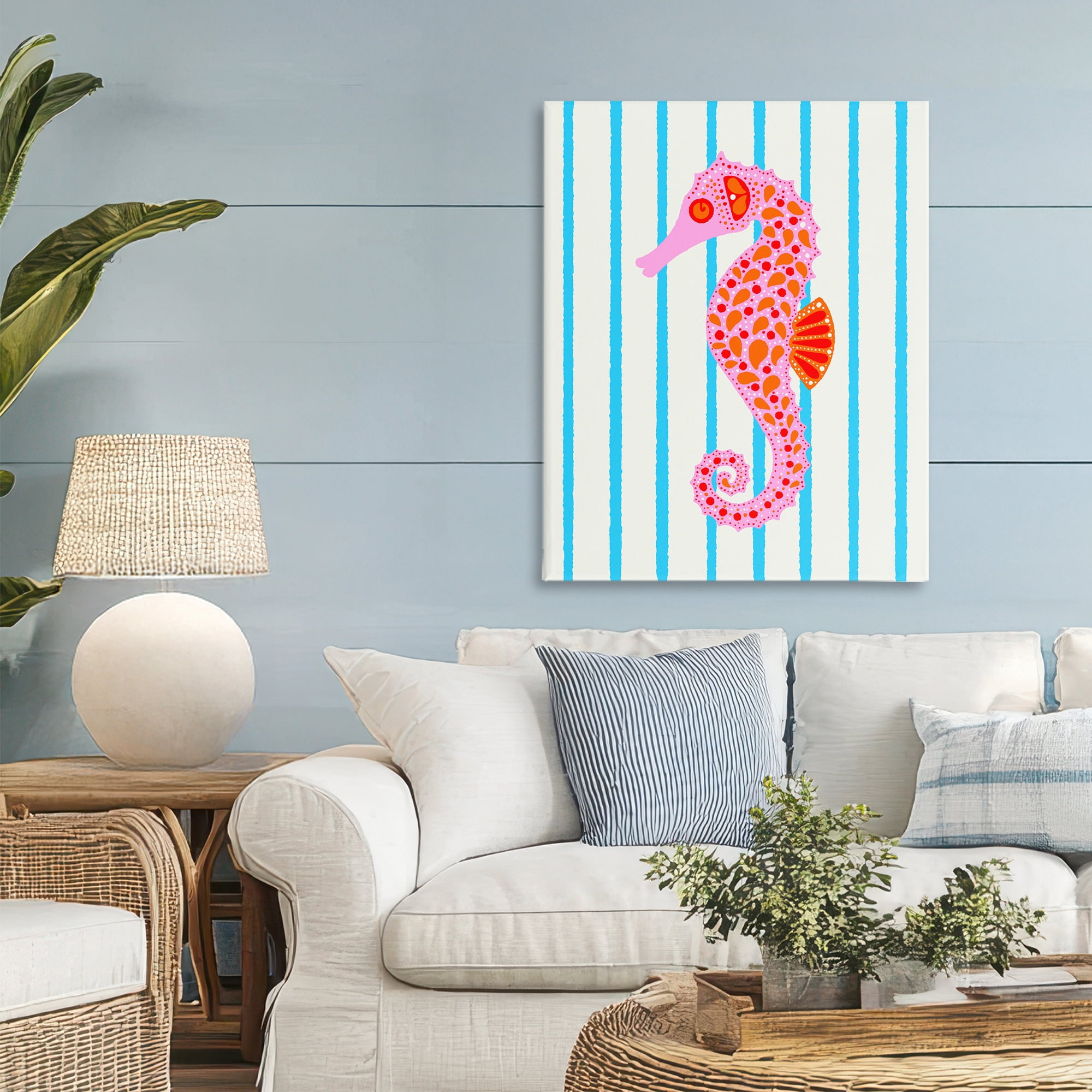 Stupell Industries Boho Seahorse on Stripes Canvas Wall Art, design by Indira Prieto | IndySign