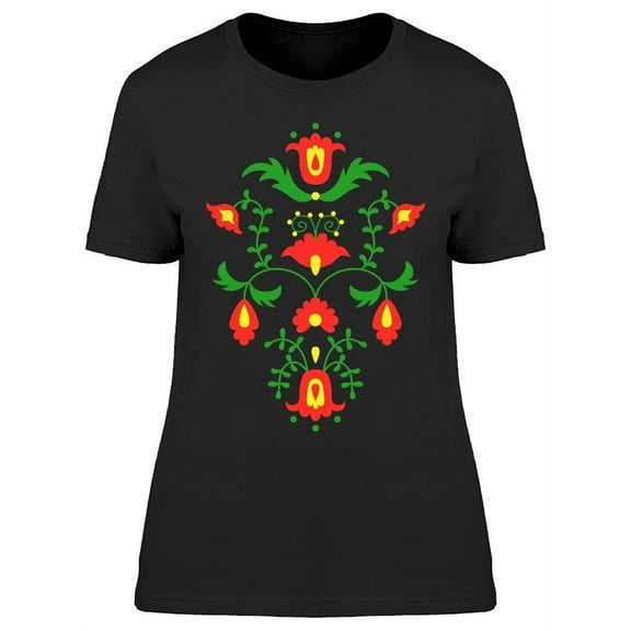 Ornament Red Flowers T-Shirt Women -Image by Shutterstock, Female 3X-Large