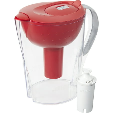 Brita Pacifica Water Filtration Pitcher with 1 Filter, 10-Cup, BPA Free, Red