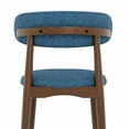 thumbnail image 4 of ClinQ 29 Inch Counter Height Bar Stools Set of 3, Upholstered Fabric Kitchen Island Stools with Rubber Wood Legs, Backrest and Gold Footrest, Blue, 4 of 10