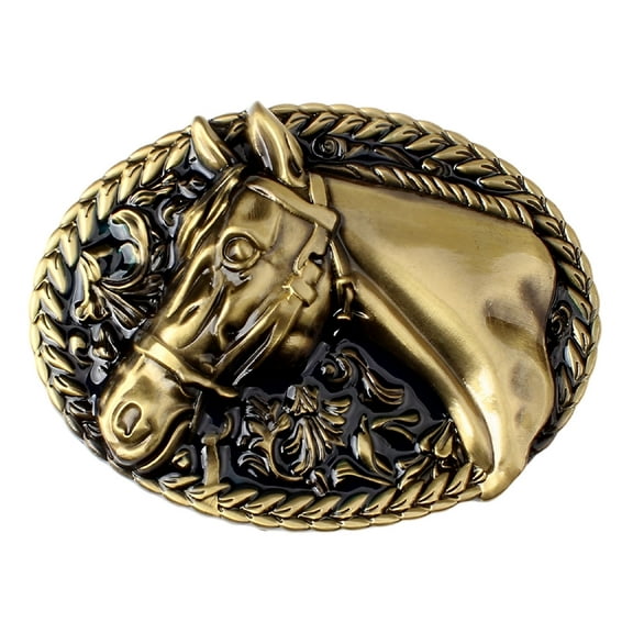Fachoice Horse Head Oval Belt Buckle for Men Horse Wreath Belt Buckle, Tribal Horse Warrior Belt Buckle Antique Horse Head Belt Buckle