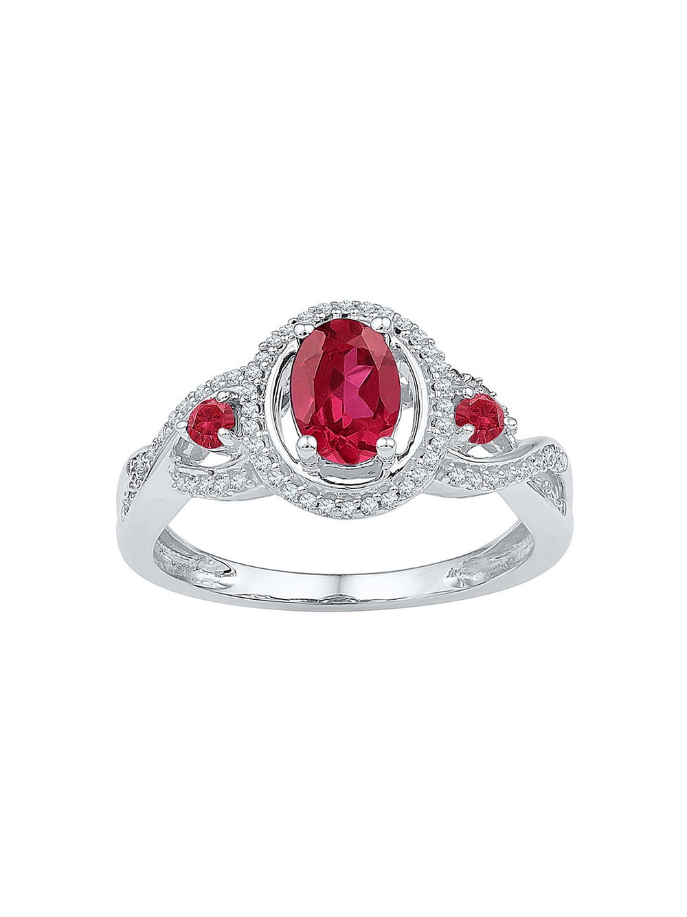 YourJewelryStore 10kt White Gold Womens Oval LabCreated Ruby 3stone