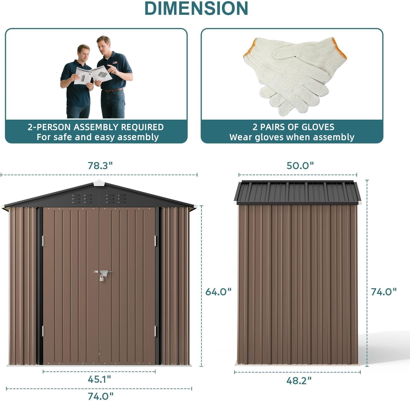 Outdoor Storage Shed 6 x 4（24.6 Sq. ft.）Metal Garden Shed with Double Lockable Doors,for Backyard Patio Lawn-Brown