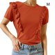thumbnail image 4 of Minnieouse Camiseta de mujer con volantes de Color sólido Casual suelta Linda blusa para niñas fiesta escolar verano Top elegante ropa de moda Prendas para la parte del cuerpo Café METRO Minnieouse AP010896-26, 4 of 5