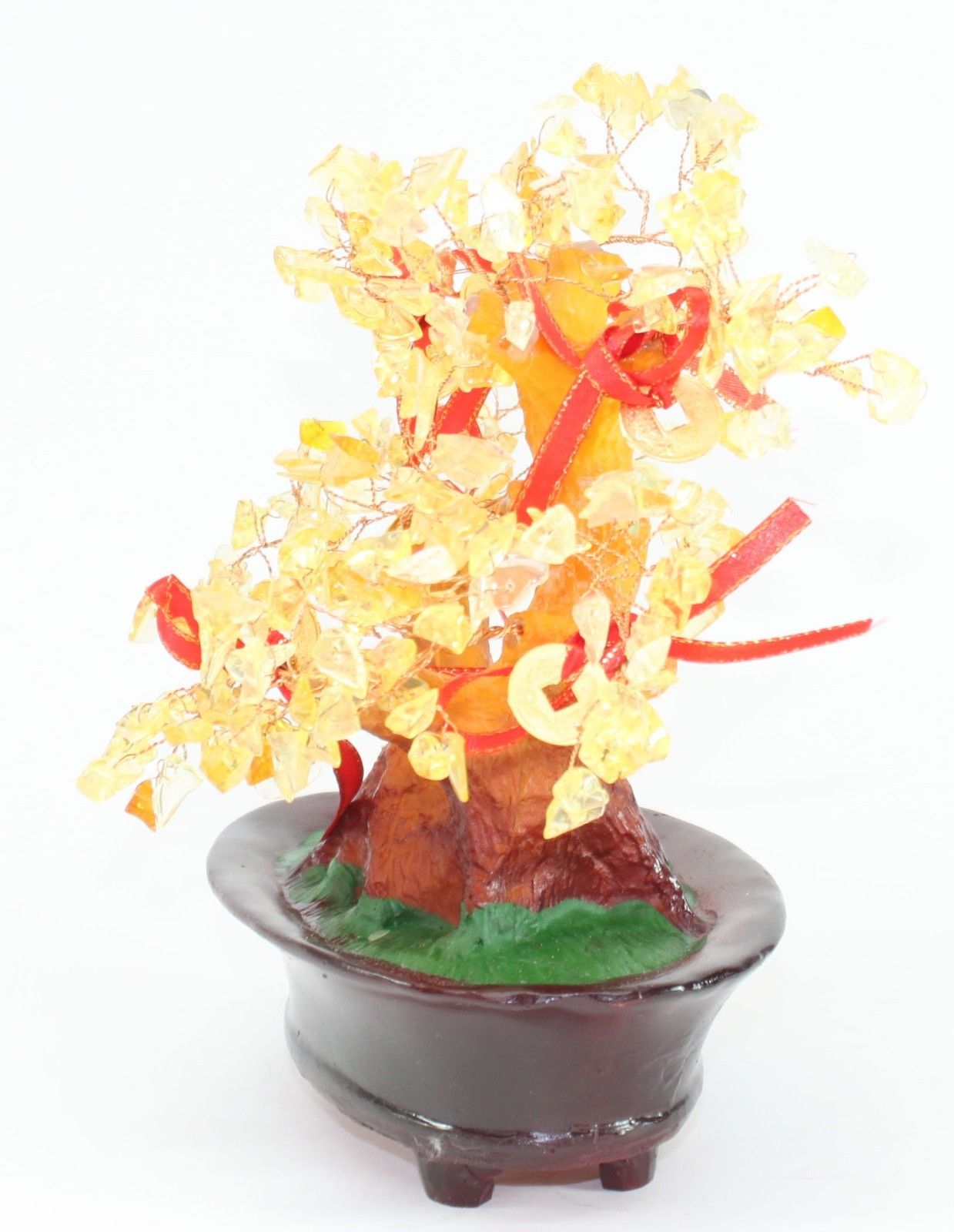Feng Shui Yellow Crystal Gem Stones Money Fortune Tree Bonsai Home Decor Wealth Blessing Gift US Seller