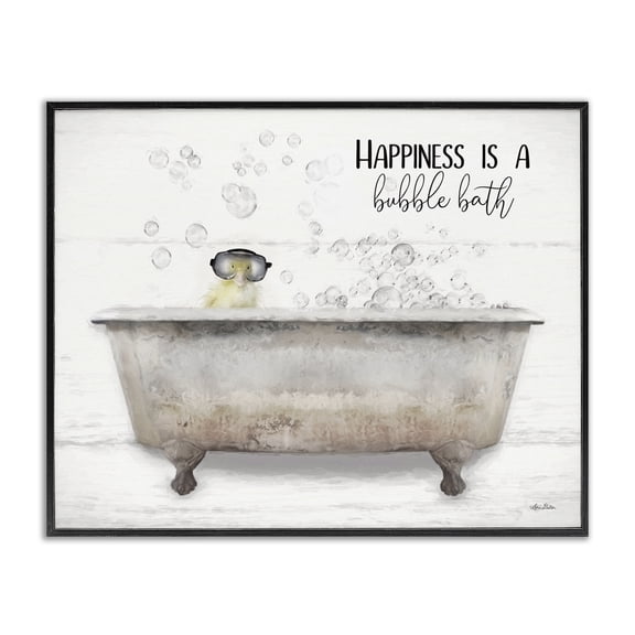 Stupell Industries Rustic Lodge Happiness is a Bubble Bath Duckling Black Framed Giclee Art, 14 x 11, by Lori Deiter