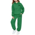 thumbnail image 2 of Girls Sweatsuits 2 Piece Set Teens Kids Cute Bow Graphic Outfits Hoodies and Jogger Sweatpants Sweat Sets,Dark Green 6-7 Years, 2 of 5