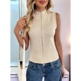 thumbnail image 6 of Womens Zip Up Sweater Vest Sleeveless Ribbed Knit V Neck Collared Striped Tank Tops Apricot S, 6 of 9