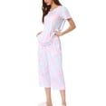 thumbnail image 4 of Conjunto de pijama para mujer INSPIRE CHIC, tie dye, de manga corta, pantalones capri con bolsillos, tamaño S, azul claro, 4 of 6