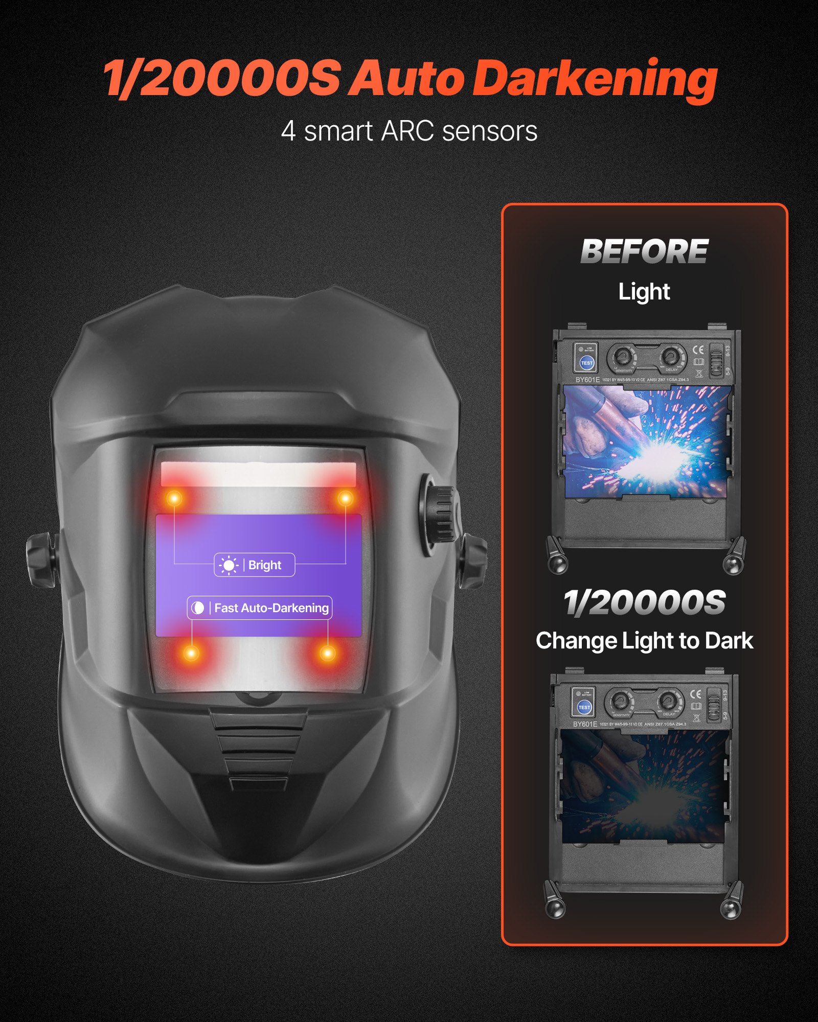 METIS Series Auto Darkening Welding Helmet 3.94 x 2.34 Inch True Color Wide Shade 4 5 9 9 13 Solar Powered with 4 Arc Sensors for TIG MIG ARC Weld Grinding Cutting