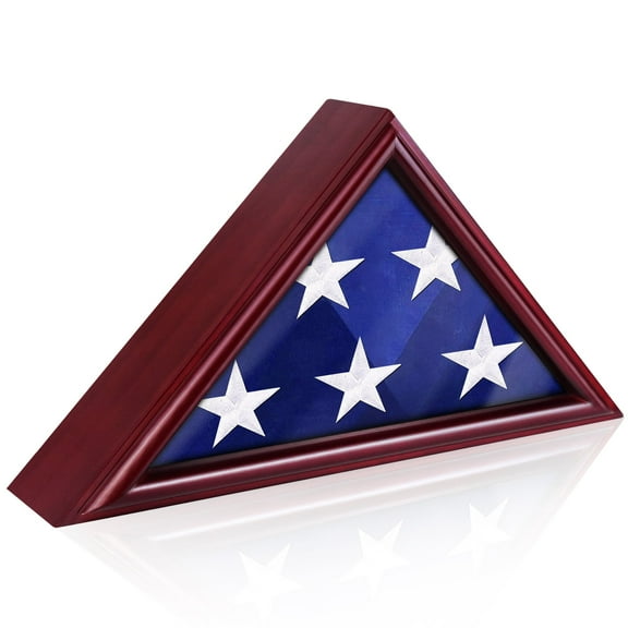 Flag Display Case 3' x 5' American Flag Shadow Box with HD Tempered Glass, Folded Triangle Flag Holder Frame for Veterans (Not for Burial Flag Holder Frame)