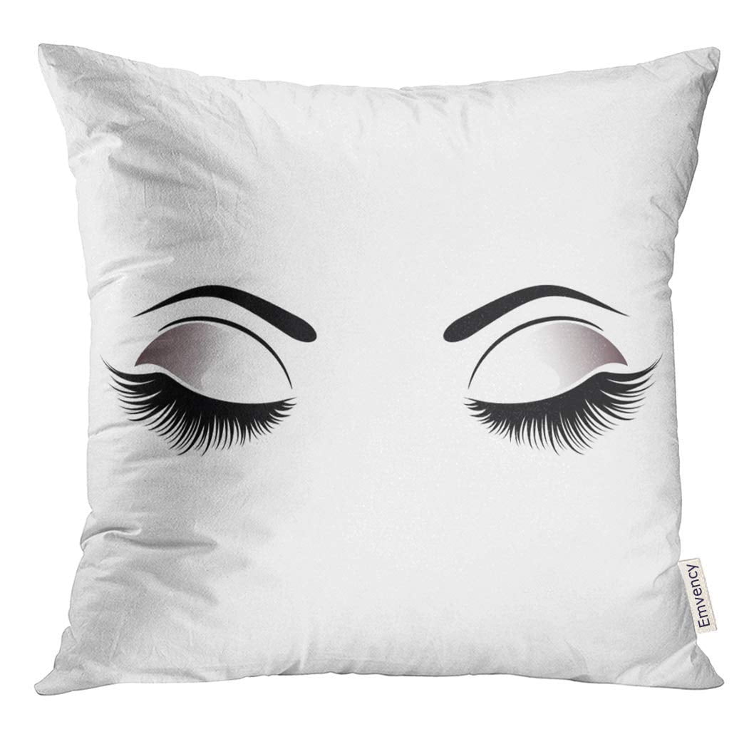 CMFUN Eyelash Closed Eyes with Black Fluffy Eyelashes on White Lash Pillow Case 20x20 Inches